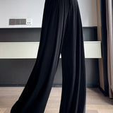Casual Commuter Velvet Pleated Wide-Leg Trousers