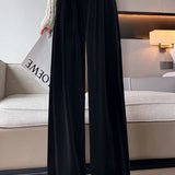 Casual Commuter Velvet Pleated Wide-Leg Trousers