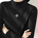 Minimalist Elegant Floral Decorated High-Neck Top
