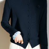 Elegant Color-Block Lace Collar Knit Cardigan
