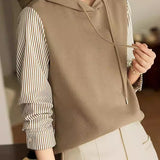 Casual Color-Block Striped Faux Layered Hooded Sweatshirt