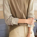 Casual Color-Block Striped Faux Layered Hooded Sweatshirt