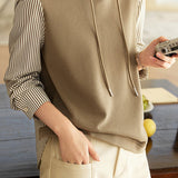 Casual Color-Block Striped Faux Layered Hooded Sweatshirt