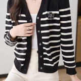 Casual Color-Block Striped Versatile Knit Cardigan