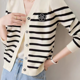 Casual Color-Block Striped Versatile Knit Cardigan