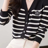 Casual Color-Block Striped Versatile Knit Cardigan