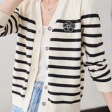 Casual Color-Block Striped Versatile Knit Cardigan