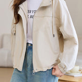 Casual Zip-Up Drawstring Hooded Jacket
