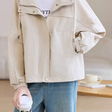 Casual Zip-Up Drawstring Hooded Jacket