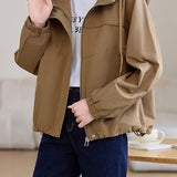 Casual Zip-Up Drawstring Hooded Jacket