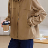Casual Zip-Up Drawstring Hooded Jacket