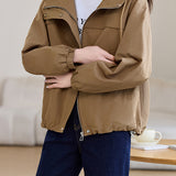 Casual Zip-Up Drawstring Hooded Jacket