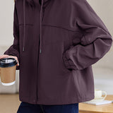 Casual Zip-Up Drawstring Hooded Jacket