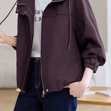 Casual Zip-Up Drawstring Hooded Jacket