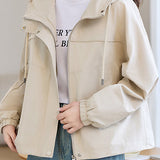 Casual Zip-Up Drawstring Hooded Jacket