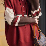 Color-Block Striped Drawstring Hooded Knit Top