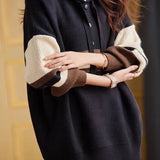 Color-Block Striped Drawstring Hooded Knit Top