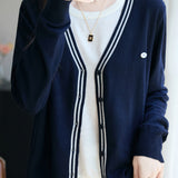 V-Neck Cardigan with Round Neck Knit Faux Layered Sweater