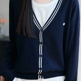 V-Neck Cardigan with Round Neck Knit Faux Layered Sweater