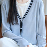 V-Neck Cardigan with Round Neck Knit Faux Layered Sweater
