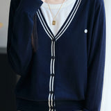 V-Neck Cardigan with Round Neck Knit Faux Layered Sweater