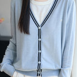 V-Neck Cardigan with Round Neck Knit Faux Layered Sweater