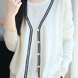 V-Neck Cardigan with Round Neck Knit Faux Layered Sweater
