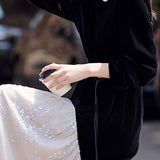 Elegant Color-Block Pearl Tie Velvet Dress