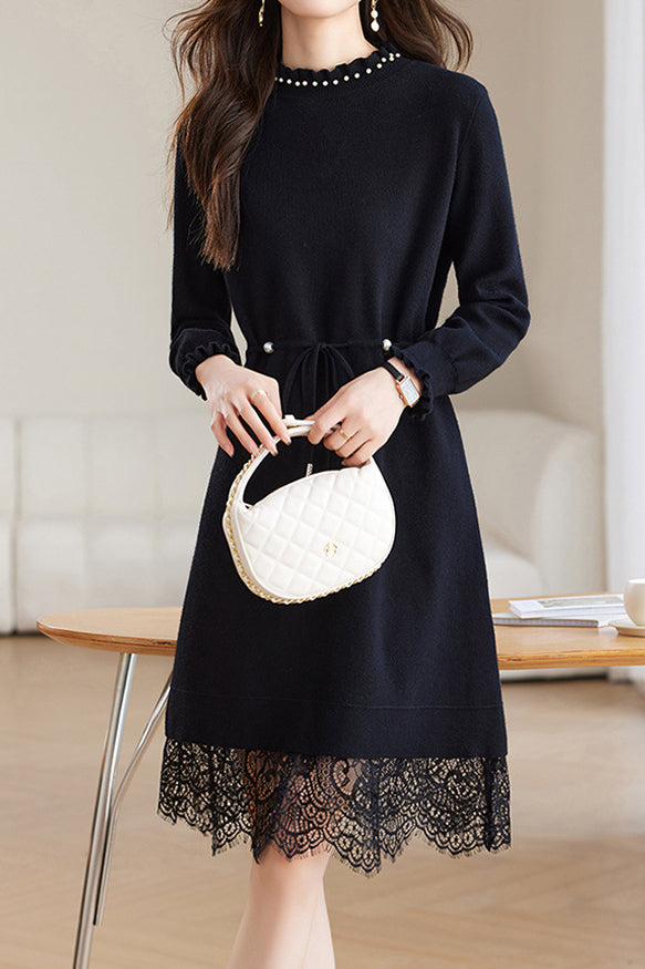 Exquisite Elegant Pearl Neckline Waist-Defined Dress Exquisite Elegant Pearl Neckline Waist-Defined Dress