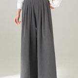Casual Commuter High-Waisted Pleated Wide-Leg Trousers