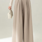 Casual Commuter High-Waisted Pleated Wide-Leg Trousers