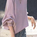 Casual Loose Round Neck Lantern Sleeve Sweatshirt