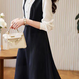 Elegant Lace Trim Color-Block Patchwork Dress