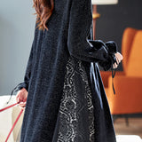 Elegant Pleated Printed Patchwork Lurex A-Line Dress