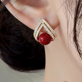 Exquisite Elegant Rhinestone and Pearl Stud Earrings