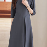 Simple Elegant Mid-Sleeve Pleated Dress