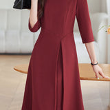 Simple Elegant Mid-Sleeve Pleated Dress