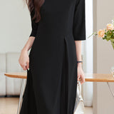 Simple Elegant Mid-Sleeve Pleated Dress
