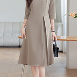 Simple Elegant Mid-Sleeve Pleated Dress