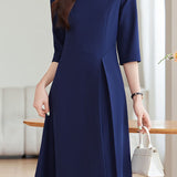 Simple Elegant Mid-Sleeve Pleated Dress