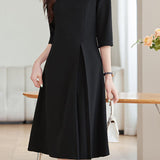 Simple Elegant Mid-Sleeve Pleated Dress