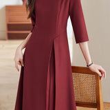 Simple Elegant Mid-Sleeve Pleated Dress