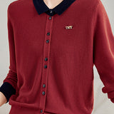 Casual Color-Block Lapel Knitted Cardigan
