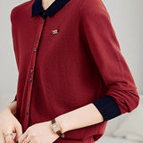 Casual Color-Block Lapel Knitted Cardigan