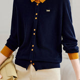 Casual Color-Block Lapel Knitted Cardigan