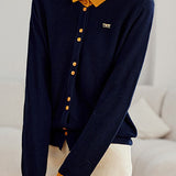 Casual Color-Block Lapel Knitted Cardigan