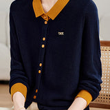 Casual Color-Block Lapel Knitted Cardigan