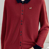Casual Color-Block Lapel Knitted Cardigan