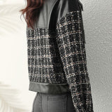 Casual Paneled Lapel Leather Jacket