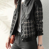 Casual Paneled Lapel Leather Jacket